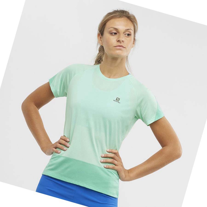 Salomon CROSS RUN T-shirt Dam Gröna | 13840-EBOC