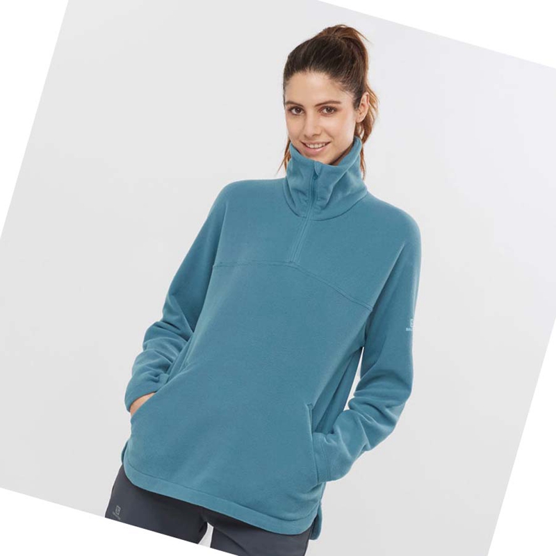 Salomon ESSENTIAL COSY FLEECE Hoodie Dam Blå | 19568-LWKB