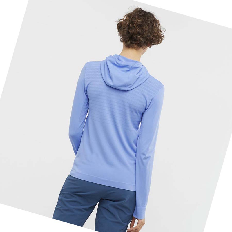 Salomon ESSENTIAL SEAMLESS Hoodie Dam Blå | 20798-HJZU