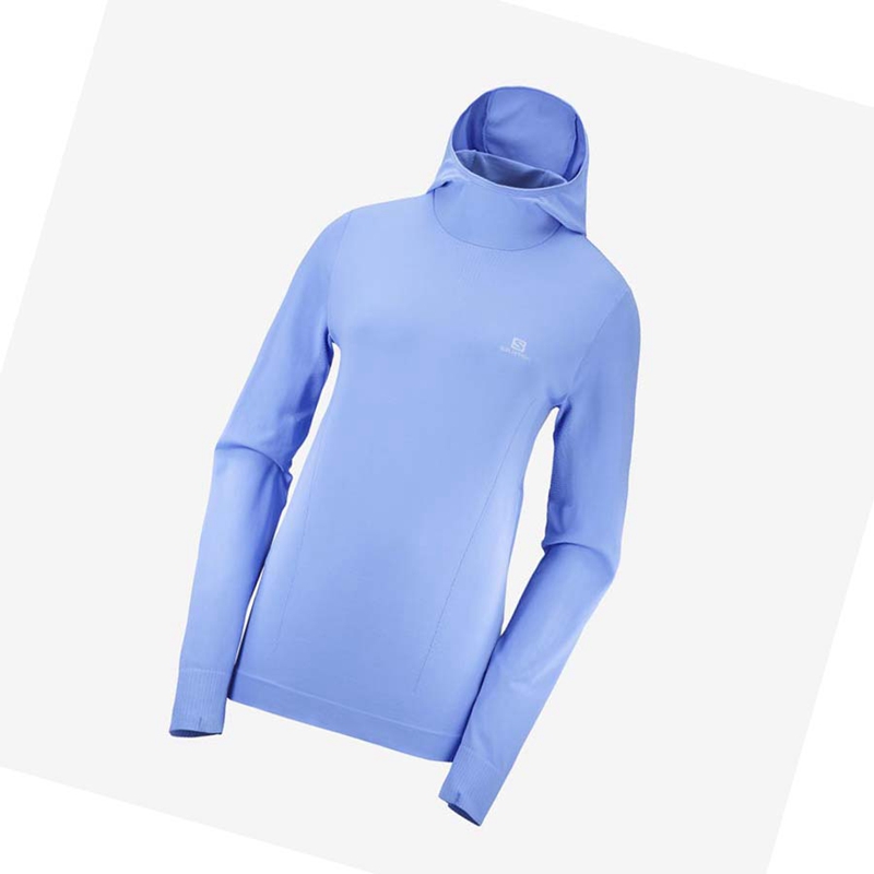 Salomon ESSENTIAL SEAMLESS Hoodie Dam Blå | 20798-HJZU