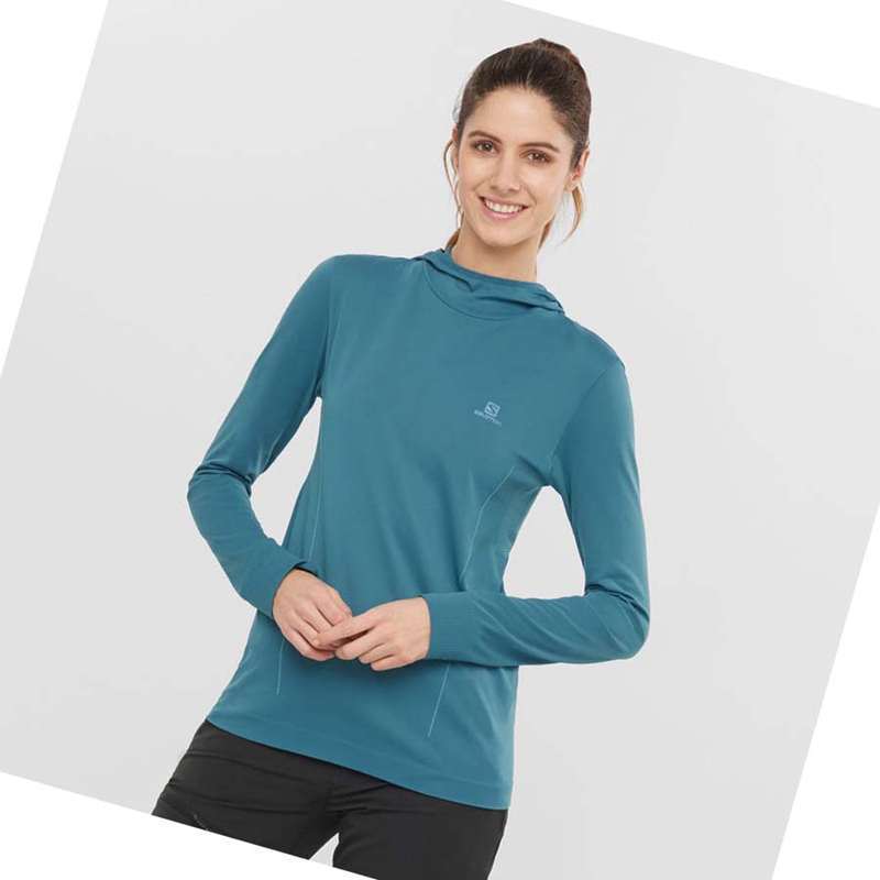 Salomon ESSENTIAL SEAMLESS Hoodie Dam Marinblå | 41896-OKRW