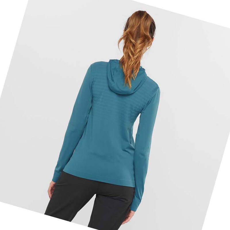 Salomon ESSENTIAL SEAMLESS Hoodie Dam Marinblå | 41896-OKRW