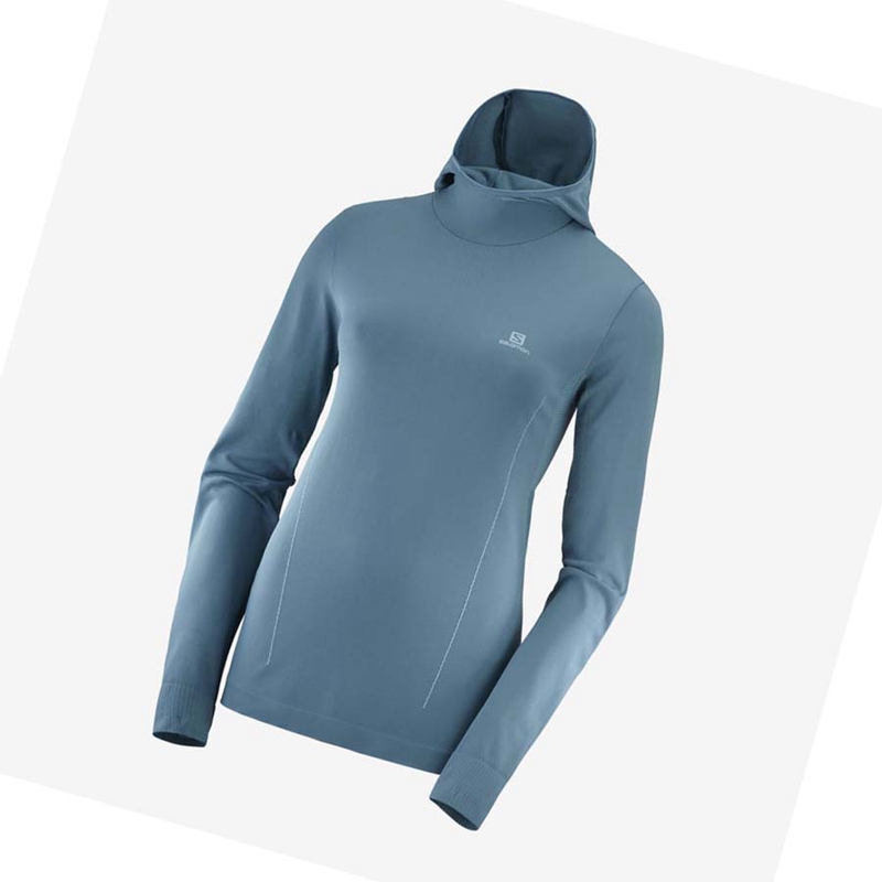 Salomon ESSENTIAL SEAMLESS Hoodie Dam Marinblå | 41896-OKRW