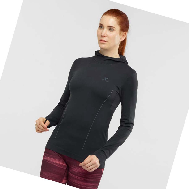 Salomon ESSENTIAL SEAMLESS Hoodie Dam Svarta | 72598-JORI