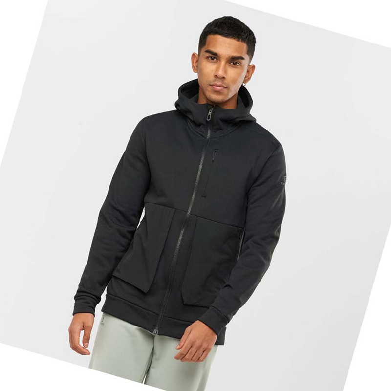 Salomon ESSENTIAL WARM FLEECE Hoodie Herr Svarta | 68034-HNRP