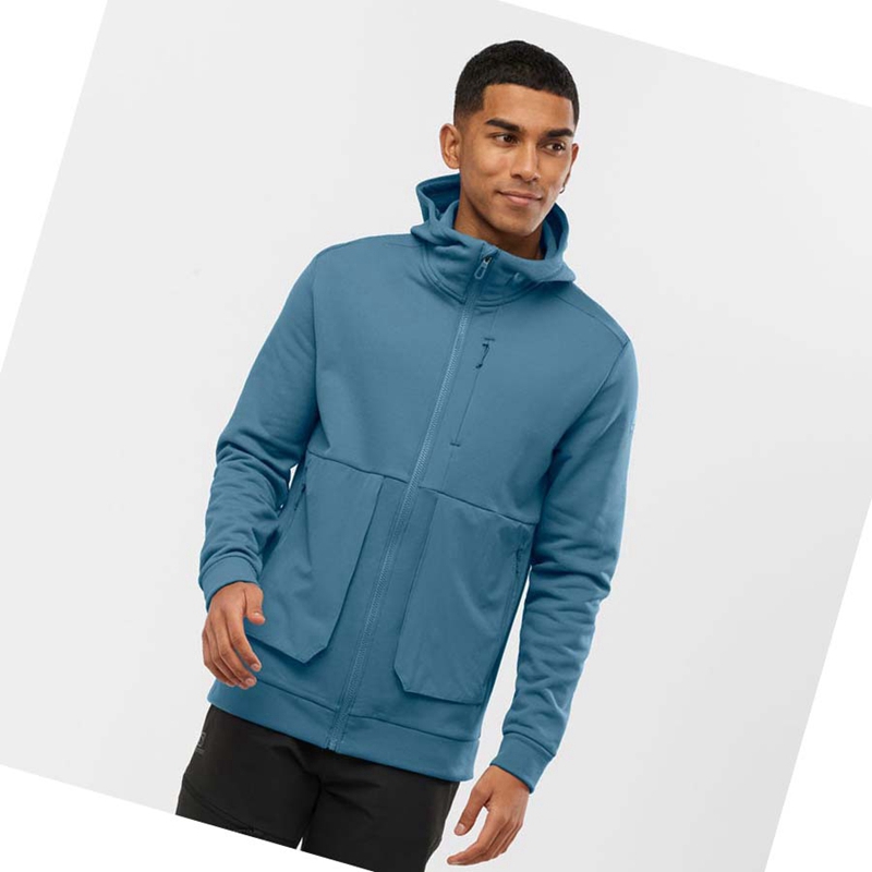 Salomon ESSENTIAL WARM FLEECE Hoodie Herr Blå | 73620-IQSV