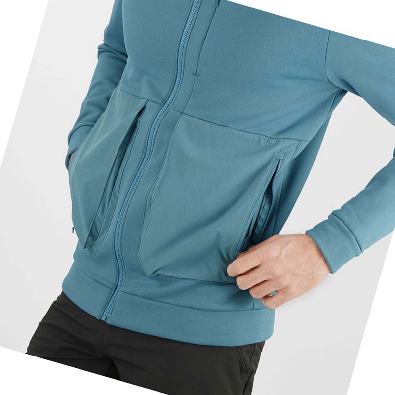 Salomon ESSENTIAL WARM FLEECE Hoodie Herr Blå | 73620-IQSV