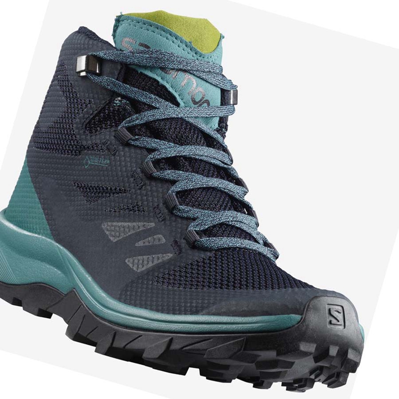 Salomon WoOUTLINE MID GORE-TEX Vandringsskor Dam Svarta Gröna | 54601-FMZW