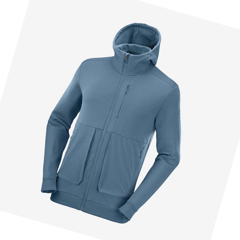 Salomon ESSENTIAL WARM FLEECE Hoodie Herr Blå | 73620-IQSV